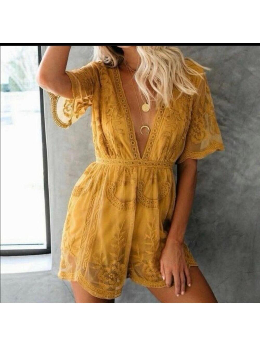 HYFVE Mustard Lace Romper Size Small NWT - Picture 1 of 9
